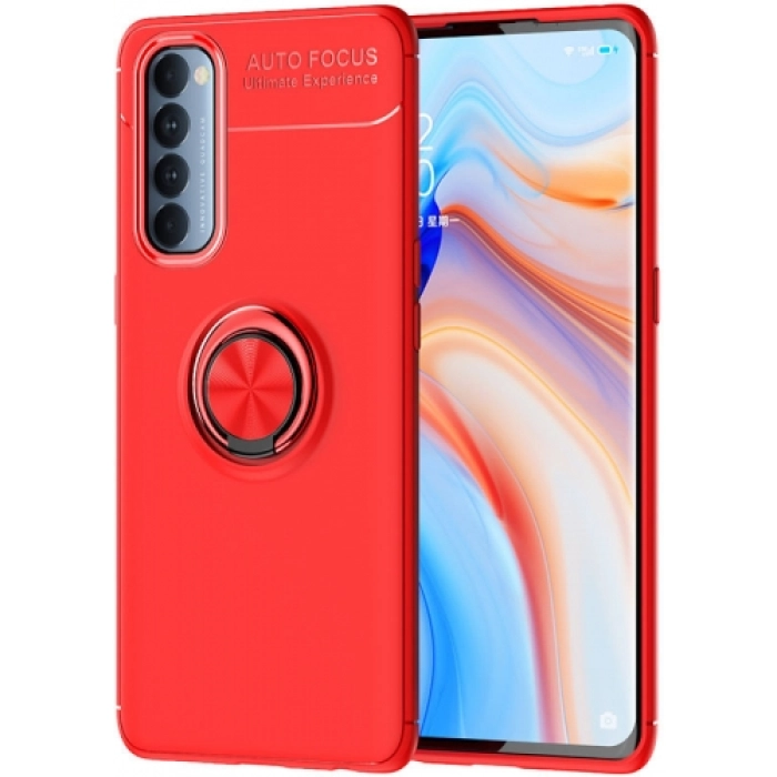 Oppo Reno 4 Pro Kılıf Renkli Silikon Yüzüklü Standlı Auto Focus Ravel Kapak - Kırmızı