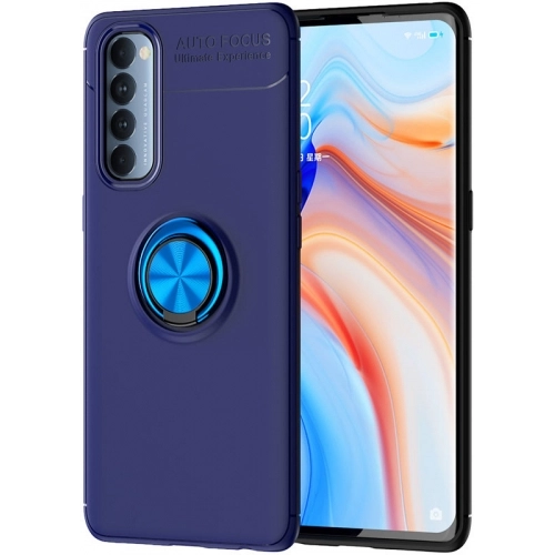 Oppo Reno 4 Pro Kılıf Renkli Silikon Yüzüklü Standlı Auto Focus Ravel Kapak - Mavi