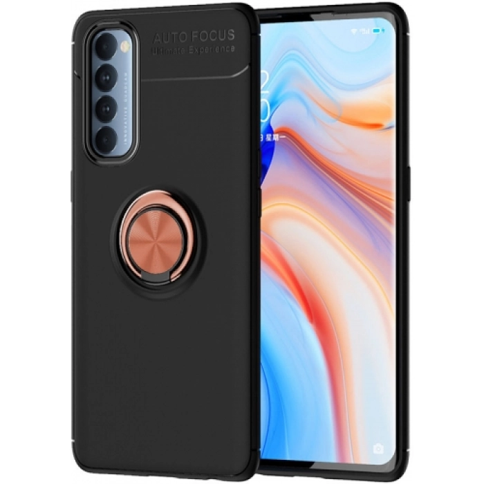 Oppo Reno 4 Pro Kılıf Renkli Silikon Yüzüklü Standlı Auto Focus Ravel Kapak - Rose Gold