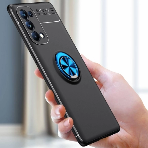 Oppo Reno 5 Pro Kılıf Renkli Silikon Yüzüklü Standlı Auto Focus Ravel Kapak - Kırmızı - Siyah