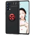 Oppo Reno 5 Kılıf Renkli Silikon Yüzüklü Standlı Auto Focus Ravel Kapak - Kırmızı - Siyah