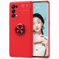 Oppo Reno 5 Kılıf Renkli Silikon Yüzüklü Standlı Auto Focus Ravel Kapak - Kırmızı
