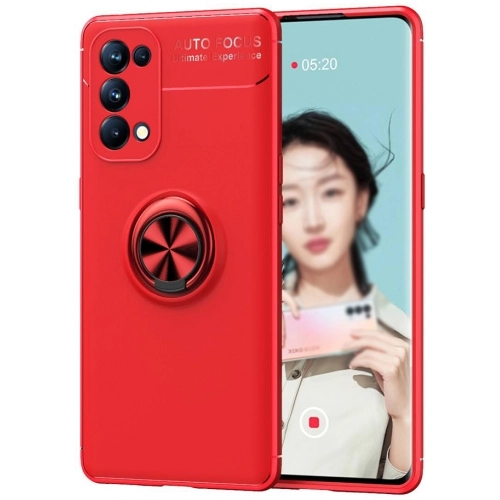 Oppo Reno 5 Kılıf Renkli Silikon Yüzüklü Standlı Auto Focus Ravel Kapak - Kırmızı
