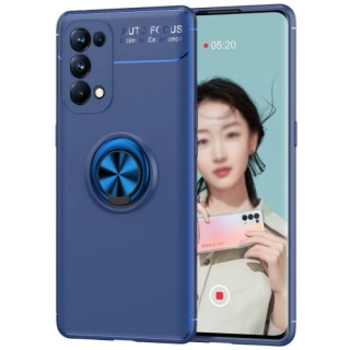 Oppo Reno 5 Pro Kılıf Renkli Silikon Yüzüklü Standlı Auto Focus Ravel Kapak - Mavi