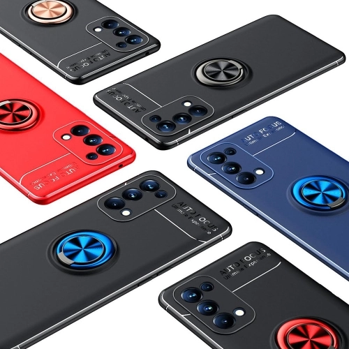 Oppo Reno 5 Pro Kılıf Renkli Silikon Yüzüklü Standlı Auto Focus Ravel Kapak - Mavi