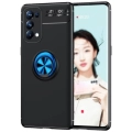 Oppo Reno 5 Kılıf Renkli Silikon Yüzüklü Standlı Auto Focus Ravel Kapak - Mavi - Siyah