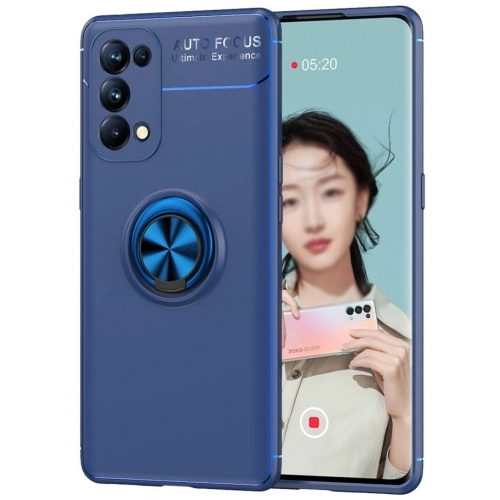Oppo Reno 5 Kılıf Renkli Silikon Yüzüklü Standlı Auto Focus Ravel Kapak - Mavi