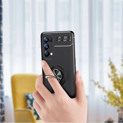 Oppo Reno 5 Pro Kılıf Renkli Silikon Yüzüklü Standlı Auto Focus Ravel Kapak - Rose Gold