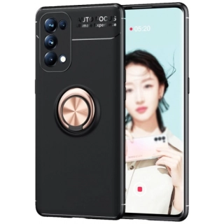 Oppo Reno 5 Pro Kılıf Renkli Silikon Yüzüklü Standlı Auto Focus Ravel Kapak - Rose Gold