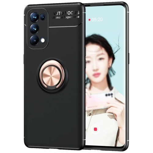 Oppo Reno 5 Kılıf Renkli Silikon Yüzüklü Standlı Auto Focus Ravel Kapak - Rose Gold