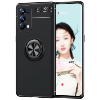Oppo Reno 5 Pro Kılıf Renkli Silikon Yüzüklü Standlı Auto Focus Ravel Kapak - Siyah