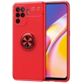 Oppo Reno 5 Lite Kılıf Renkli Silikon Yüzüklü Standlı Auto Focus Ravel Kapak - Kırmızı
