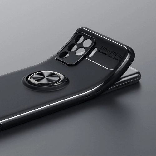 Oppo Reno 5 Lite Kılıf Renkli Silikon Yüzüklü Standlı Auto Focus Ravel Kapak - Siyah