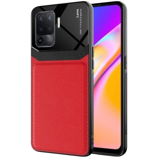 Oppo Reno 5 Lite Kılıf Deri Görünümlü Emiks Kapak - Kırmızı