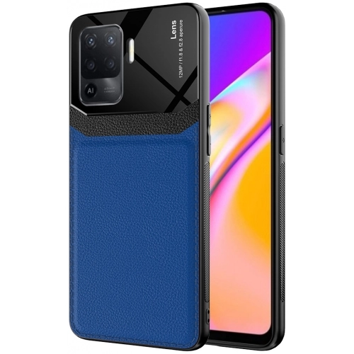 Oppo Reno 5 Lite Kılıf Deri Görünümlü Emiks Kapak - Mavi