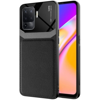 Oppo Reno 5 Lite Kılıf Deri Görünümlü Emiks Kapak - Siyah