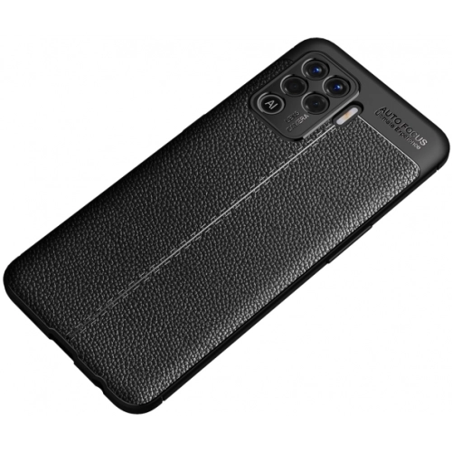 Oppo Reno 5 Lite Kılıf Deri Görünümlü Lüks Parmak İzi Bırakmaz Niss Silikon Kapak - Siyah