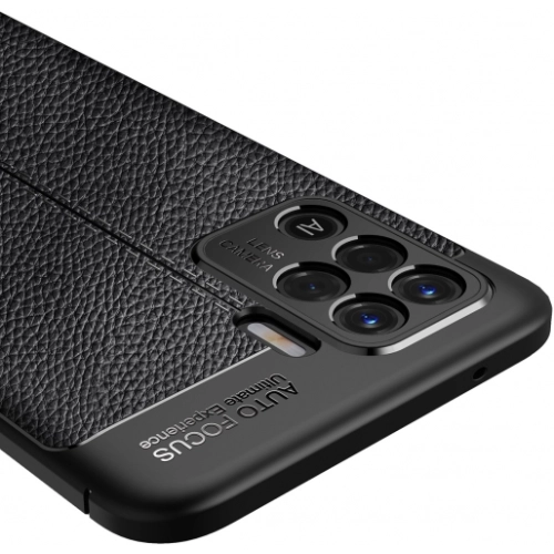 Oppo Reno 5 Lite Kılıf Deri Görünümlü Lüks Parmak İzi Bırakmaz Niss Silikon Kapak - Siyah