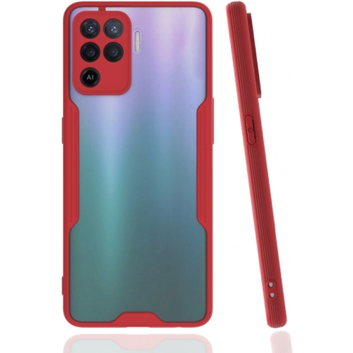 Oppo Reno 5 Lite Kılıf Renkli Silikon Kamera Lens Korumalı Şeffaf Parfe Kapak - Kırmızı