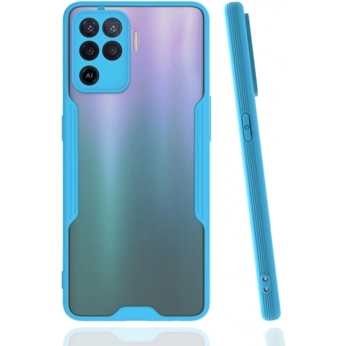 Oppo Reno 5 Lite Kılıf Renkli Silikon Kamera Lens Korumalı Şeffaf Parfe Kapak - Mavi