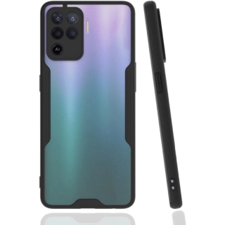 Oppo Reno 5 Lite Kılıf Renkli Silikon Kamera Lens Korumalı Şeffaf Parfe Kapak - Siyah