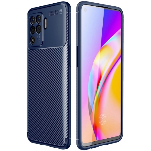 Oppo Reno 5 Lite Kılıf Silikon Parmak İzi Bırakmayan Karbon Soft Negro Kapak - Lacivert