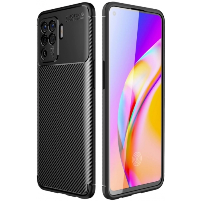 Oppo Reno 5 Lite Kılıf Silikon Parmak İzi Bırakmayan Karbon Soft Negro Kapak - Siyah