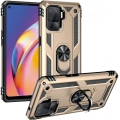 Oppo Reno 5 Lite Kılıf Silikon Zırhlı Standlı Yüzüklü Mıknatıslı Tank Kapak - Gold