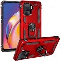 Oppo Reno 5 Lite Kılıf Silikon Zırhlı Standlı Yüzüklü Mıknatıslı Tank Kapak - Kırmızı