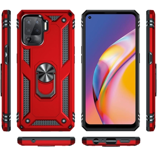 Oppo Reno 5 Lite Kılıf Silikon Zırhlı Standlı Yüzüklü Mıknatıslı Tank Kapak - Siyah