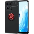 Oppo Reno 7 Kılıf Renkli Silikon Yüzüklü Standlı Auto Focus Ravel Kapak - Kırmızı - Siyah
