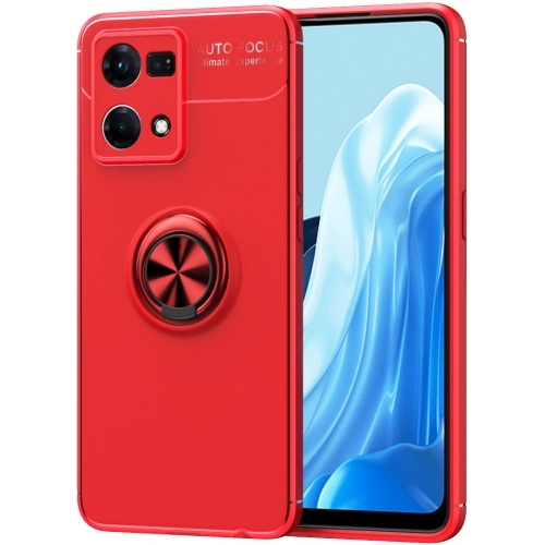 Oppo Reno 7 Kılıf Renkli Silikon Yüzüklü Standlı Auto Focus Ravel Kapak - Kırmızı