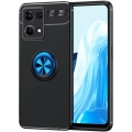 Oppo Reno 7 Kılıf Renkli Silikon Yüzüklü Standlı Auto Focus Ravel Kapak - Mavi - Siyah