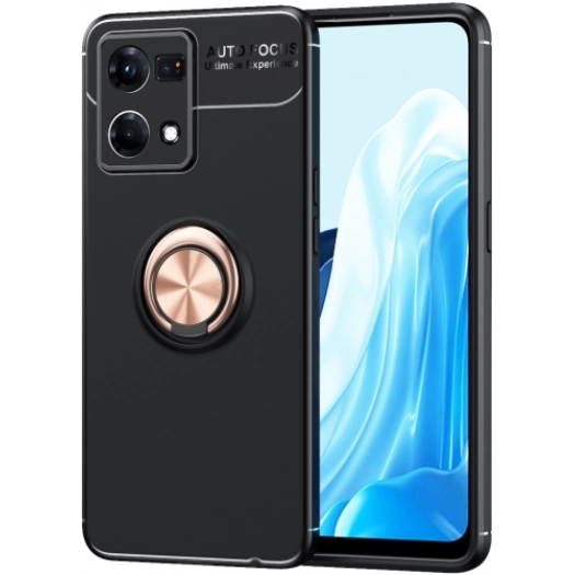 Oppo Reno 7 Kılıf Renkli Silikon Yüzüklü Standlı Auto Focus Ravel Kapak - Rose Gold