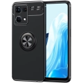 Oppo Reno 7 Kılıf Renkli Silikon Yüzüklü Standlı Auto Focus Ravel Kapak - Siyah
