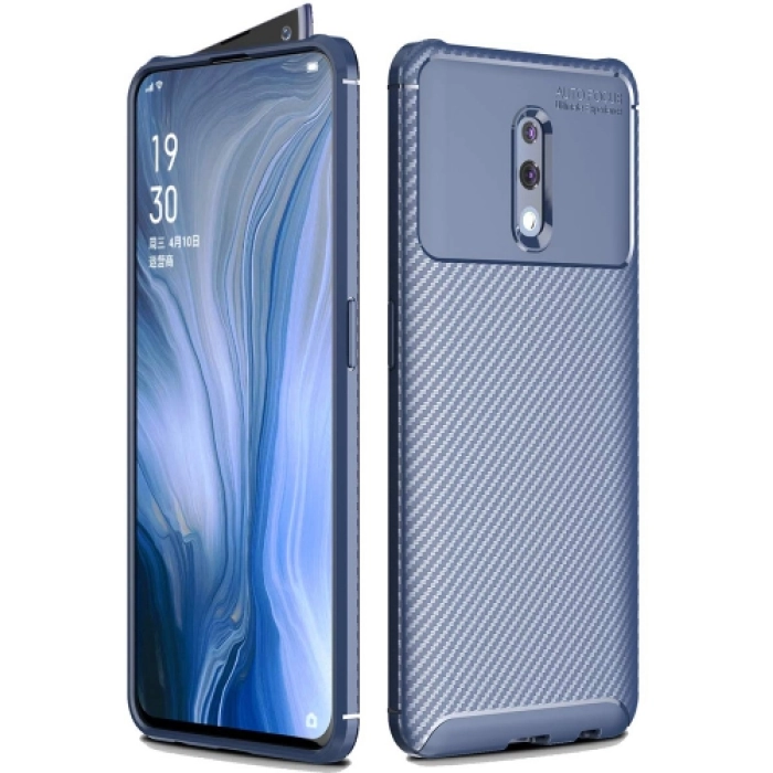 Oppo Reno Kılıf Silikon Parmak İzi Bırakmayan Karbon Soft Negro Kapak - Lacivert