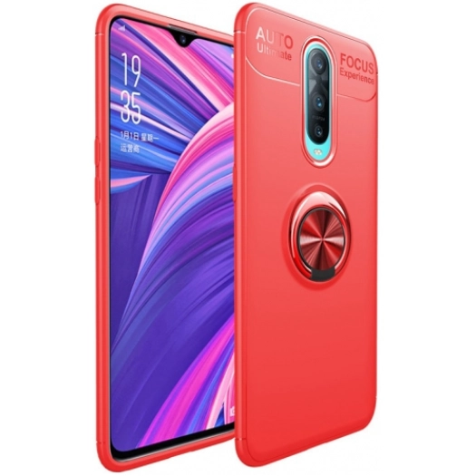 Oppo RX17 Pro Kılıf Renkli Silikon Yüzüklü Standlı Auto Focus Ravel Kapak - Kırmızı