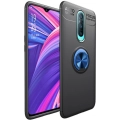 Oppo RX17 Pro Kılıf Renkli Silikon Yüzüklü Standlı Auto Focus Ravel Kapak - Mavi - Siyah