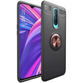 Oppo RX17 Pro Kılıf Renkli Silikon Yüzüklü Standlı Auto Focus Ravel Kapak - Rose Gold