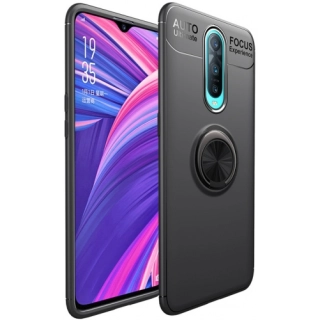 Oppo RX17 Pro Kılıf Renkli Silikon Yüzüklü Standlı Auto Focus Ravel Kapak - Siyah