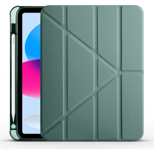 Apple iPad 10.9 2022 (10. Nesil) Tablet Kılıfı Standlı Tri Folding Kalemlikli Silikon Smart Cover - Koyu Yeşil