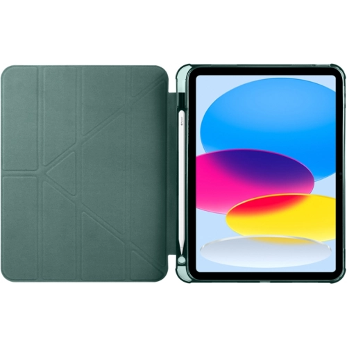 Apple iPad 10.9 2022 (10. Nesil) Tablet Kılıfı Standlı Tri Folding Kalemlikli Silikon Smart Cover - Koyu Yeşil