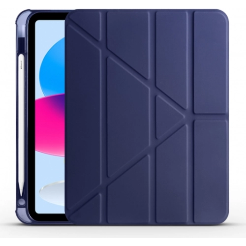 Apple iPad 10.9 2022 (10. Nesil) Tablet Kılıfı Standlı Tri Folding Kalemlikli Silikon Smart Cover - Lacivert