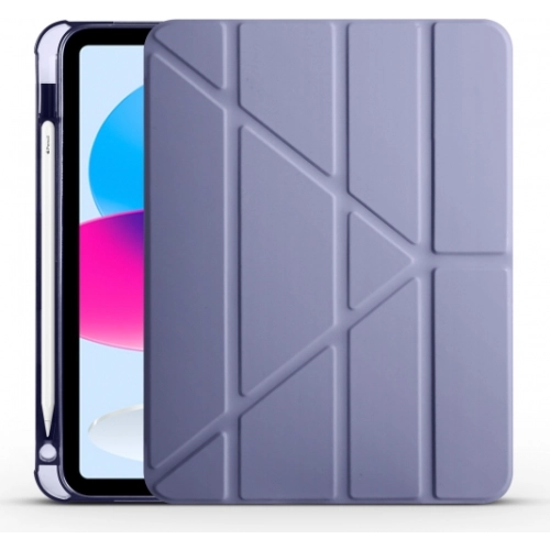 Apple iPad 10.9 2022 (10. Nesil) Tablet Kılıfı Standlı Tri Folding Kalemlikli Silikon Smart Cover - Mor