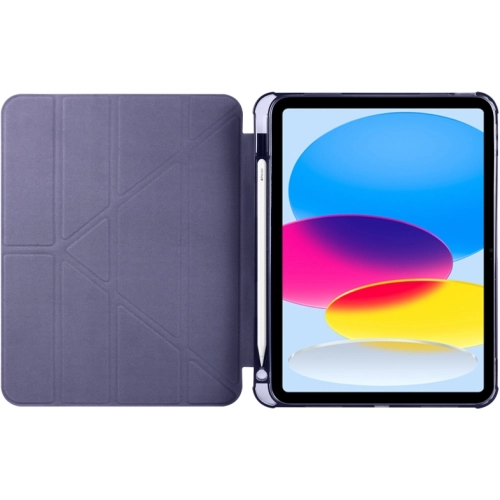 Apple iPad 10.9 2022 (10. Nesil) Tablet Kılıfı Standlı Tri Folding Kalemlikli Silikon Smart Cover - Mor