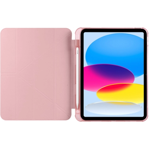 Apple iPad 10.9 2022 (10. Nesil) Tablet Kılıfı Standlı Tri Folding Kalemlikli Silikon Smart Cover - Pembe