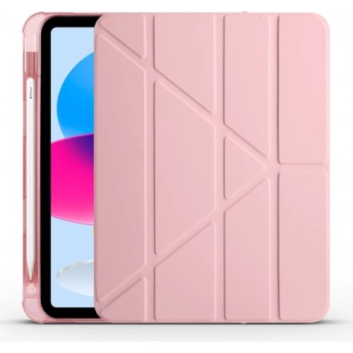 Apple iPad 10.9 2022 (10. Nesil) Tablet Kılıfı Standlı Tri Folding Kalemlikli Silikon Smart Cover - Pembe