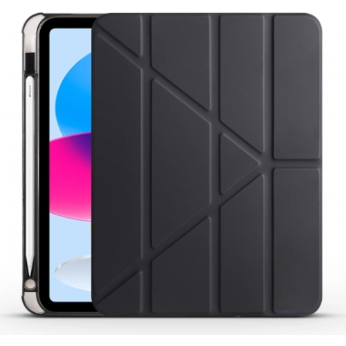 Apple iPad 10.9 2022 (10. Nesil) Tablet Kılıfı Standlı Tri Folding Kalemlikli Silikon Smart Cover - Siyah