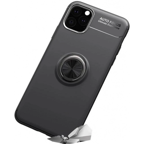 Apple iPhone 11 Kılıf Renkli Silikon Yüzüklü Standlı Auto Focus Ravel Kapak - Kırmızı - Siyah