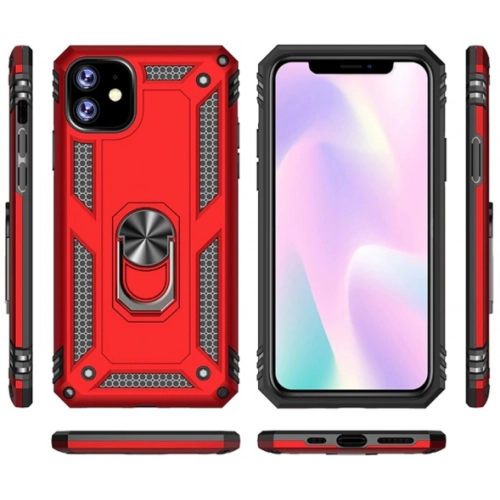 Apple iPhone 11 Kılıf Silikon Zırhlı Standlı Yüzüklü Mıknatıslı Tank Kapak - Gümüş